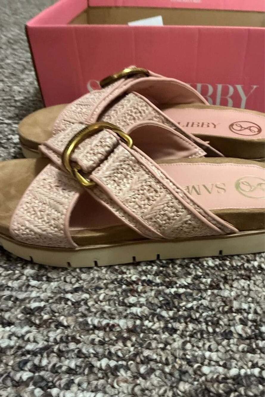 Women’s 8.5 Sam and Libby pink ander mauve raffia sandals